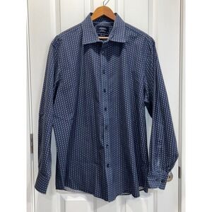 Charles Tyrwhitt Weekend Mens XL Classic Fit Blue Honeycomb Geometric Shirt